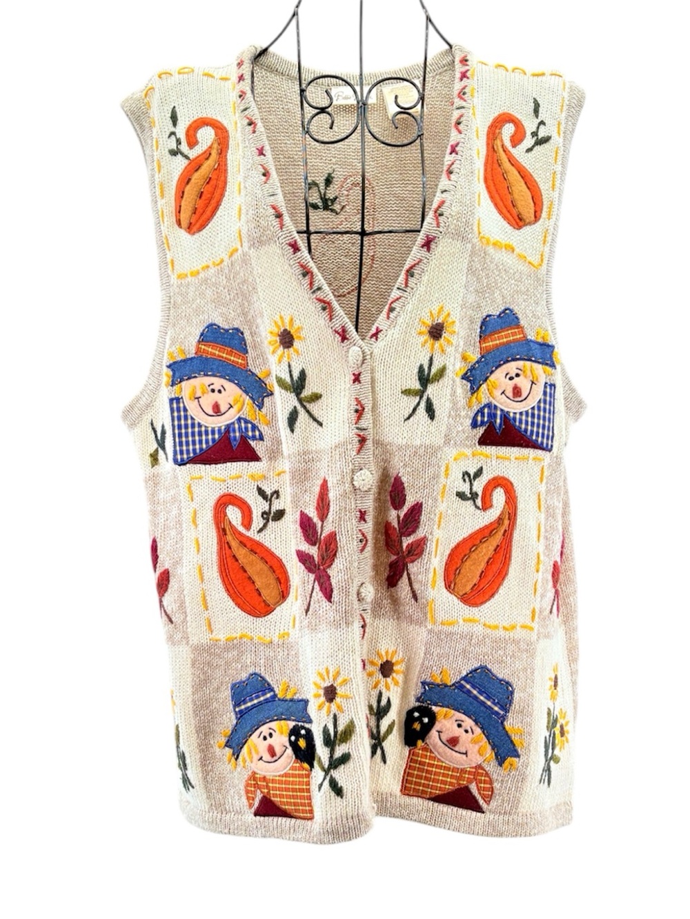 Bobbie Brooks Cozy Fall Harvest Embroidered Sweater Vest Grandmacore Size 12-14